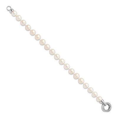 Sterling Silver Freshwater Cultured Pearl & CZ Near-Round Fancy Bracelet – view 2