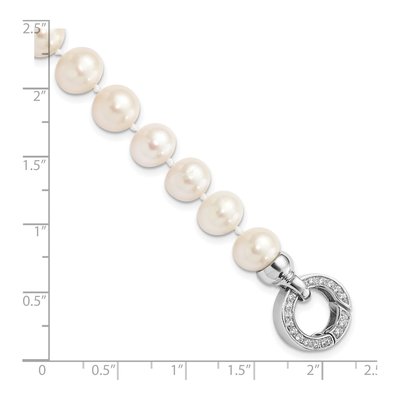 Sterling Silver Freshwater Cultured Pearl & CZ Near-Round Fancy Bracelet – view 3