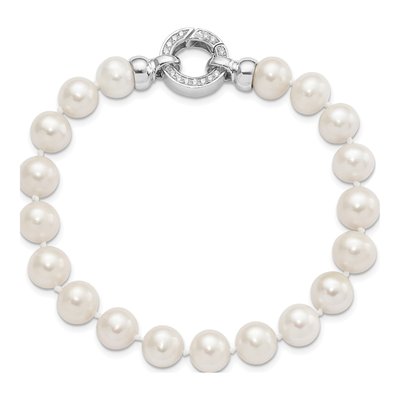 Sterling Silver Freshwater Cultured Pearl & CZ Near-Round Fancy Bracelet – view 4