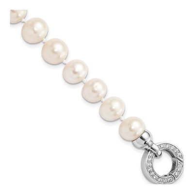 Sterling Silver Freshwater Cultured Pearl & CZ Near-Round Fancy Bracelet
