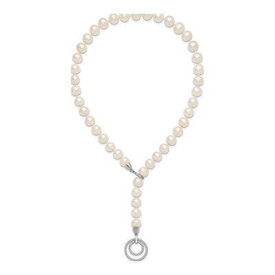 Sterling Silver Freshwater Cultured Pearl & CZ Near-Round Adjustable Necklace – view 6