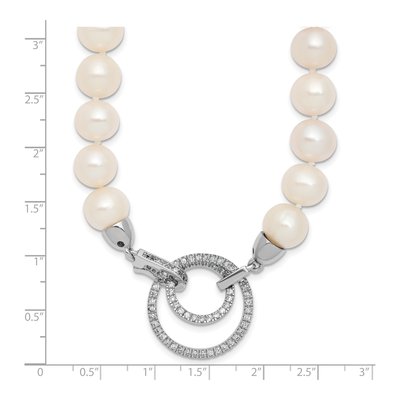 Sterling Silver Freshwater Cultured Pearl & CZ Near-Round Adjustable Necklace – view 7