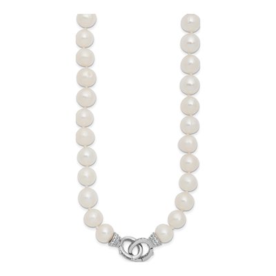 Sterling Silver Freshwater Cultured Pearl & CZ Adjustable Necklace – view 3
