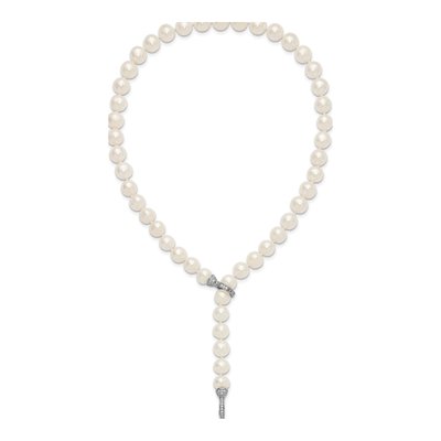 Sterling Silver Freshwater Cultured Pearl & CZ Adjustable Necklace – view 6