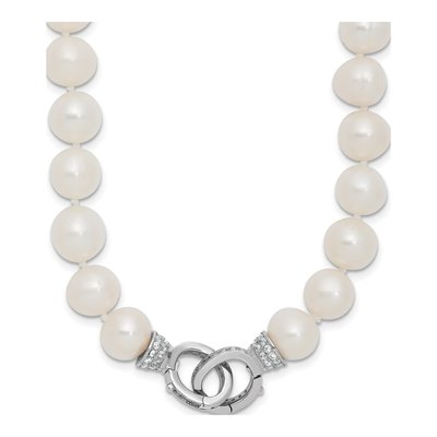 Sterling Silver Freshwater Cultured Pearl & CZ Adjustable Necklace