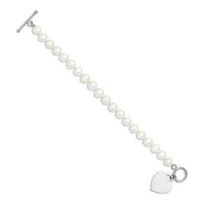 Sterling Silver Freshwater Cultured Pearl Heart Toggle Bracelet – view 2