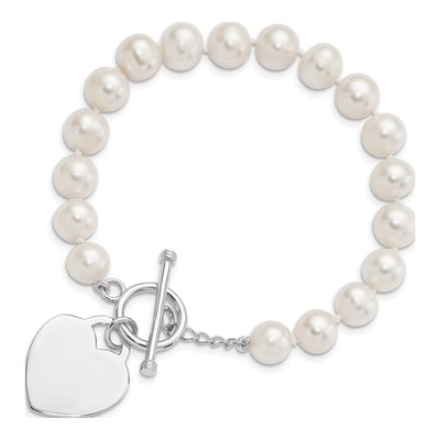 Sterling Silver Freshwater Cultured Pearl Heart Toggle Bracelet – view 4