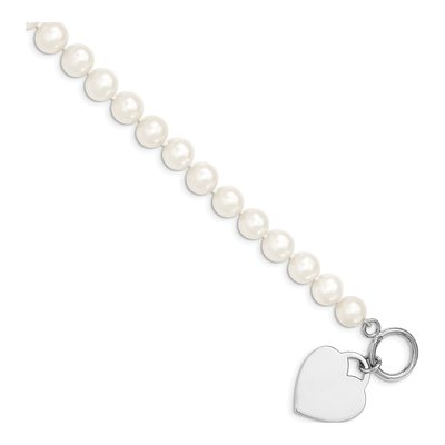 Sterling Silver Freshwater Cultured Pearl Heart Toggle Bracelet