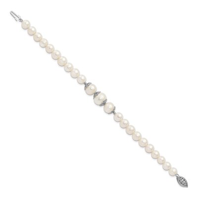 Sterling Silver Freshwater Cultured Pearl Near-Round Fancy Bracelet – view 2