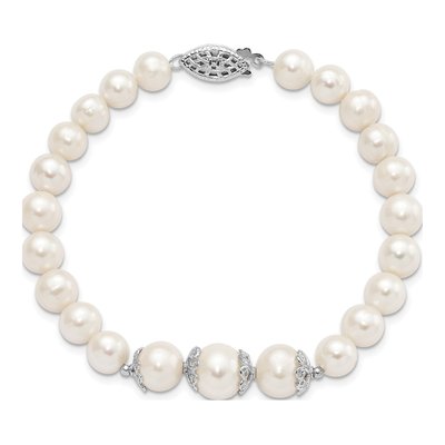 Sterling Silver Freshwater Cultured Pearl Near-Round Fancy Bracelet – view 4
