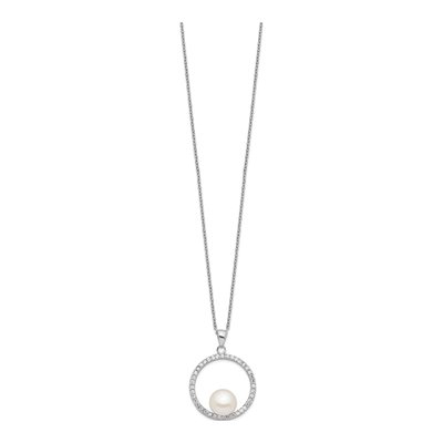 Sterling Silver Freshwater Cultured Pearl & CZ Button Necklace – view 3