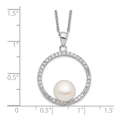 Sterling Silver Freshwater Cultured Pearl & CZ Button Necklace – view 4