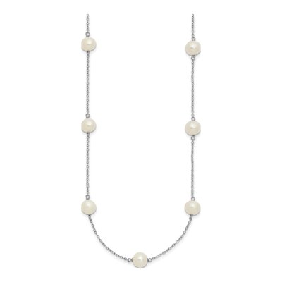 Sterling Silver Freshwater Cultured Pearl Near Round 9-station Necklace – view 2