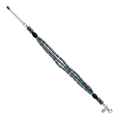 Sterling Silver Agate & Turquoise Multistone Multistrand Bracelet – view 2