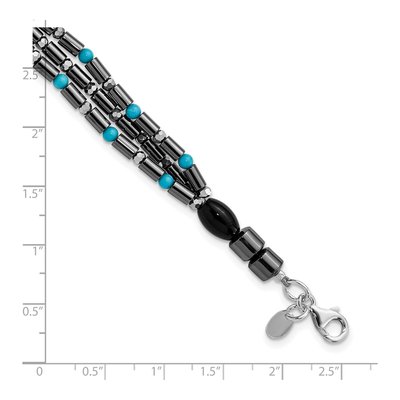 Sterling Silver Agate & Turquoise Multistone Multistrand Bracelet – view 3