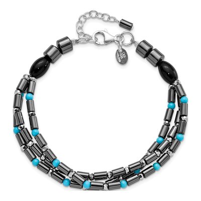 Sterling Silver Agate & Turquoise Multistone Multistrand Bracelet – view 4