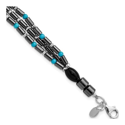 Sterling Silver Agate & Turquoise Multistone Multistrand Bracelet
