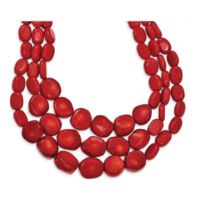 Sterling Silver Triple Strand Red Coral Necklace