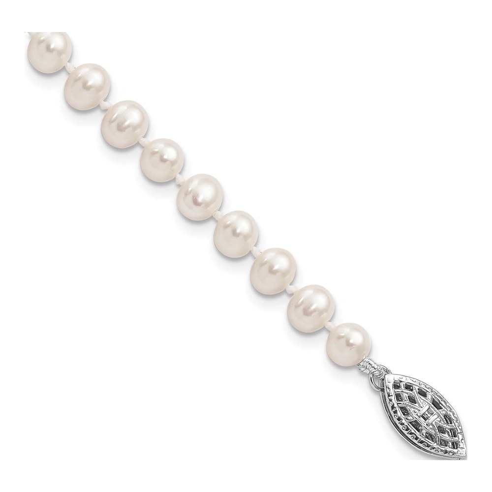 Sterling Silver Rhodium-Plated 4-5mm White Near Round Freshwater Cultured Pearl 8.25 Inch Bracelet with Pearl Clasp