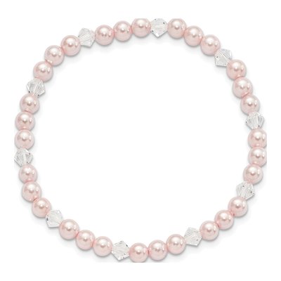 Kids' Pink Shell Pearl & Crystal Stretch Bracelet – view 2