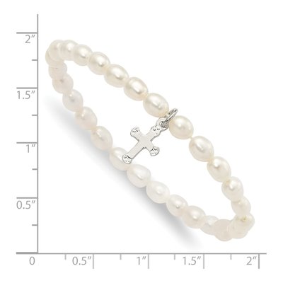 Girls' Sterling Silver Pearl & Cross Stretch Bracelet – view 3