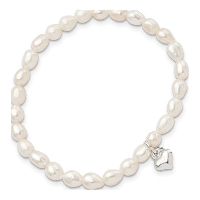 Sterling Silver Freshwater Cultured Pearl Girls' Heart Stretch Bracelet – view 2