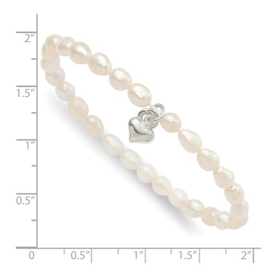 Sterling Silver Freshwater Cultured Pearl Girls' Heart Stretch Bracelet – view 3