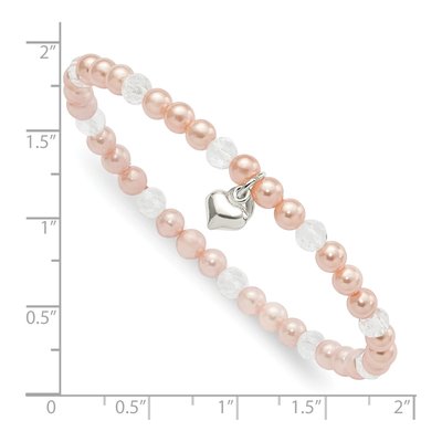 Sterling Silver Simulated Pearl & Crystal Girls' Shell Stretch Bracelet – view 3