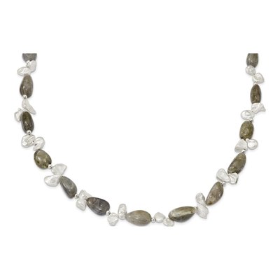 Sterling Silver Labradorite & Keshi Pearl Necklace – view 2