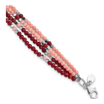 Sterling Silver Hematite Coral 4-Strand Bracelet