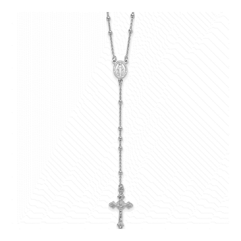 Sterling Silver Beaded Rosary Necklace, 24 in