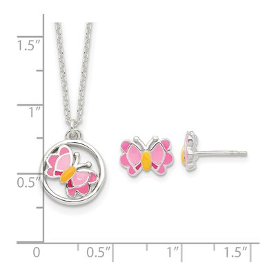 Girls' Sterling Silver Butterfly Earrings & Necklace Set – view 7