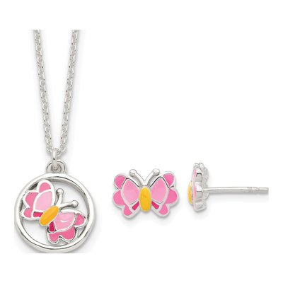 Girls' Sterling Silver Butterfly Earrings & Necklace Set