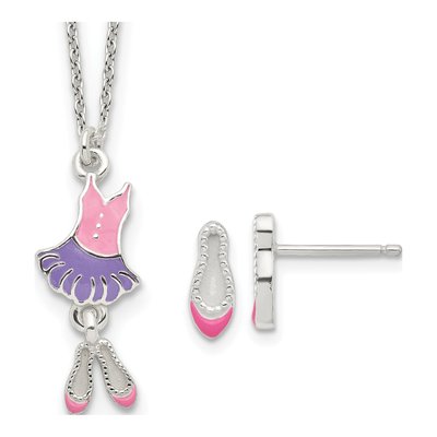 Girls' Sterling Silver Ballerina Necklace & Earring Set
