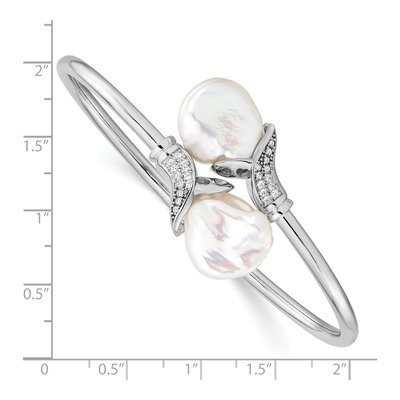 Sterling Silver Freshwater Cultured Pearl & CZ Flexible Bangle Bracelet – view 3