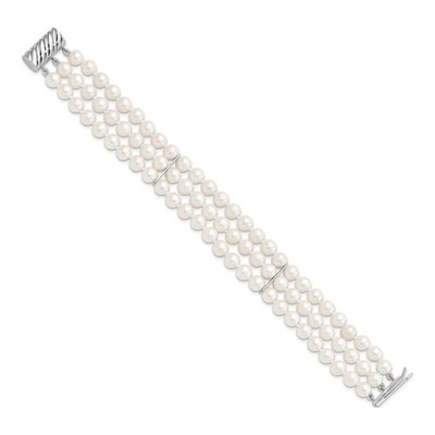 Sterling Silver Freshwater Cultured Pearl 3-Strand Bracelet – view 2