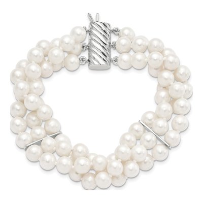 Sterling Silver Freshwater Cultured Pearl 3-Strand Bracelet – view 3