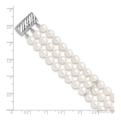 Sterling Silver Freshwater Cultured Pearl 3-Strand Bracelet – view 4