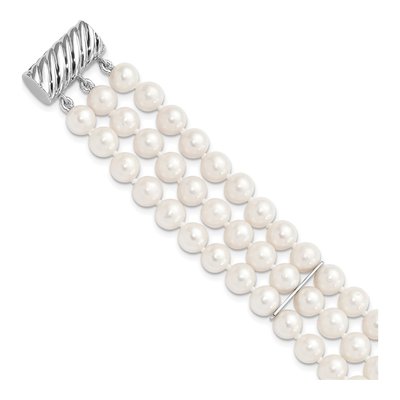 Sterling Silver Freshwater Cultured Pearl 3-Strand Bracelet