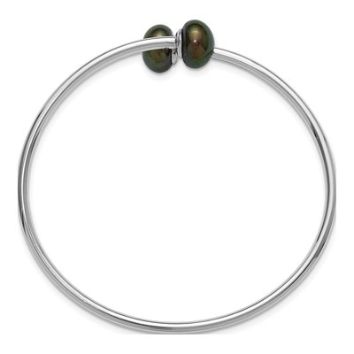 Sterling Silver Black Freshwater Cultured Pearl Bangle Bracelet – view 2
