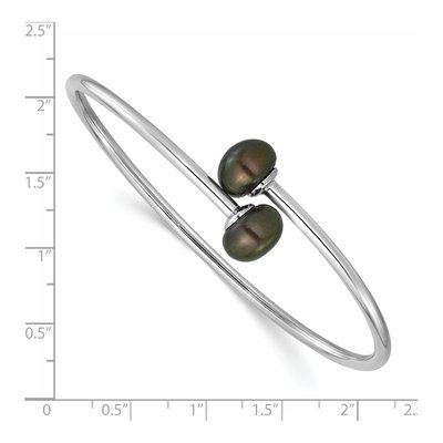 Sterling Silver Black Freshwater Cultured Pearl Bangle Bracelet – view 3