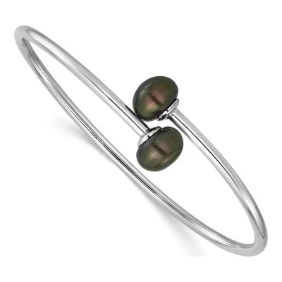 Sterling Silver Black Freshwater Cultured Pearl Bangle Bracelet
