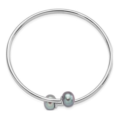 Sterling Silver Grey Freshwater Cultured Pearl Cuff Bangle Bracelet – view 2