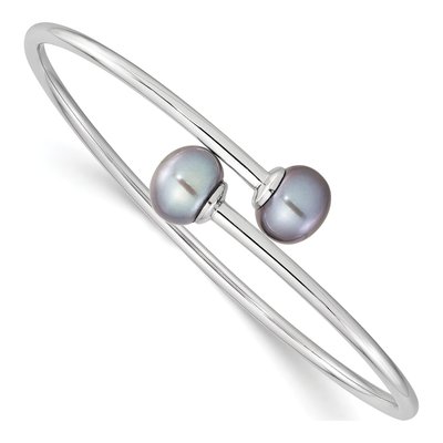 Sterling Silver Grey Freshwater Cultured Pearl Cuff Bangle Bracelet