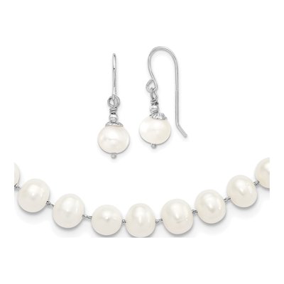 Sterling Silver Freshwater Pearl Necklace & Earring Set