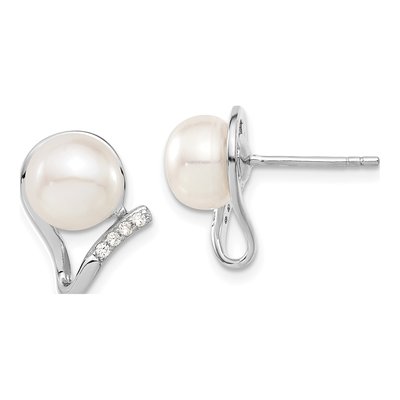 Sterling Silver Pearl & CZ Necklace Earring Set – view 3