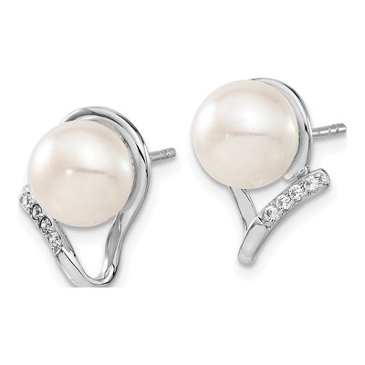 Sterling Silver Pearl & CZ Necklace Earring Set – view 4