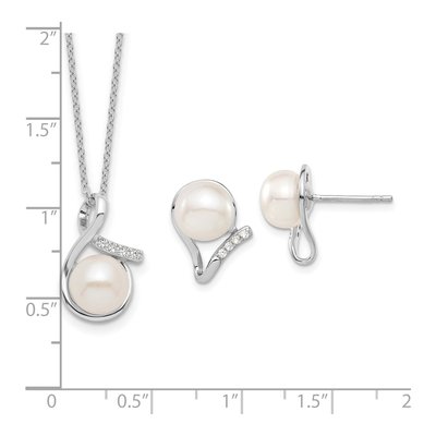 Sterling Silver Pearl & CZ Necklace Earring Set – view 7