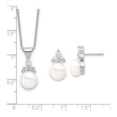 Sterling Silver Freshwater Pearl & CZ Necklace Set – view 6