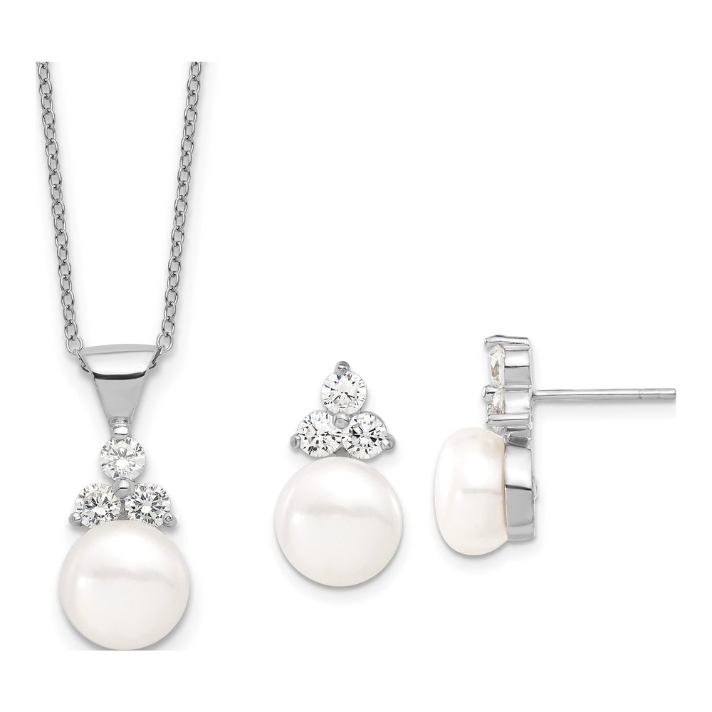 Sterling Silver Freshwater Pearl & CZ Necklace Set